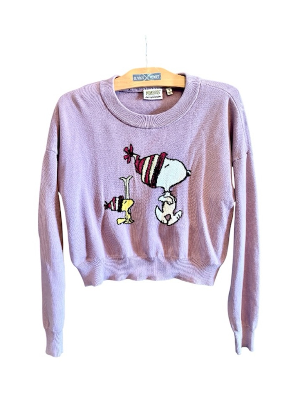Aeropostale Lavender Peanuts Snoopy & Woodstock Crop Sweater
